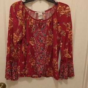 Floral long bell sleeves top